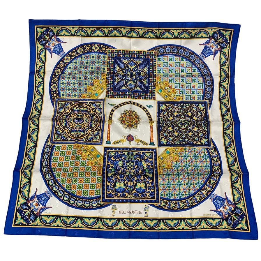 美品◆エルメス スカーフ カレ90 Ciels Byzantins ビザンチンの空 ブルー系 レディース HERMES【AFI21】