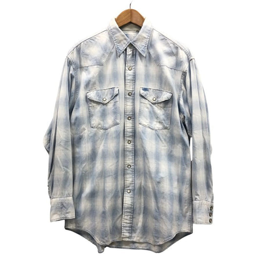 中古◆ノーブランド ヴィンテージ ウエスタンシャツ オンブレチェック ブルー系 タグなし メンズ サイズL 【AFB30】