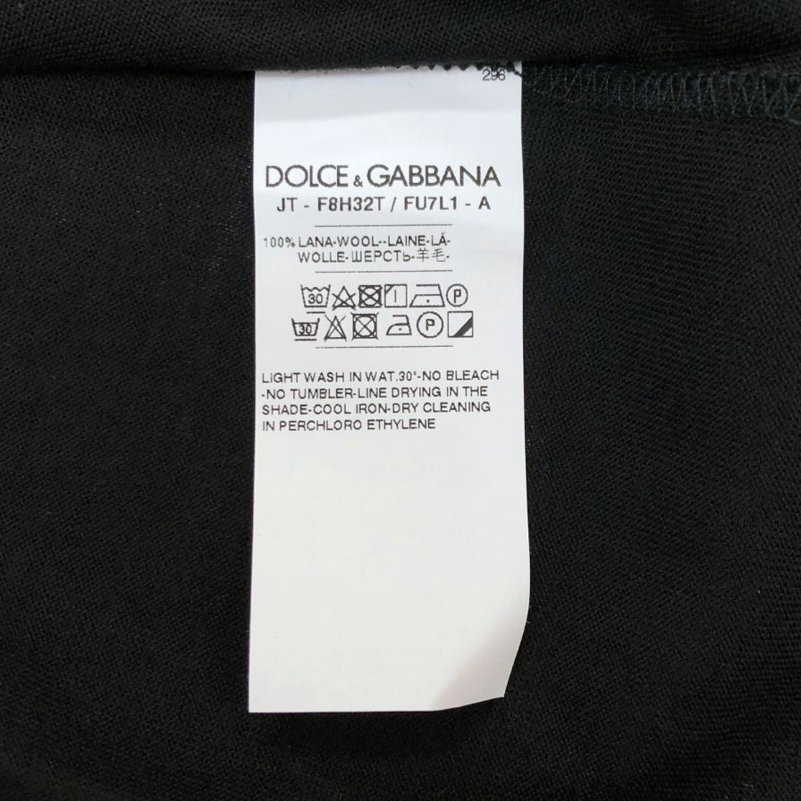 美品◆ドルチェ&ガッバーナ ウール100% ラウンドネック トップス Tシャツ イタリア製 レディース サイズ46 ブラック DOLCE & GABBANA 【AFB46】