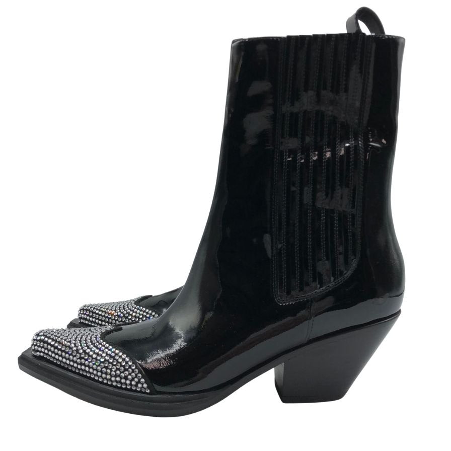 アレクサンドル ボーティエ ヒールブーツ パテントレザー ラインストーン ブラック レディース サイズ36 Alexandre Vauthier 約22.5cm【AFC47】