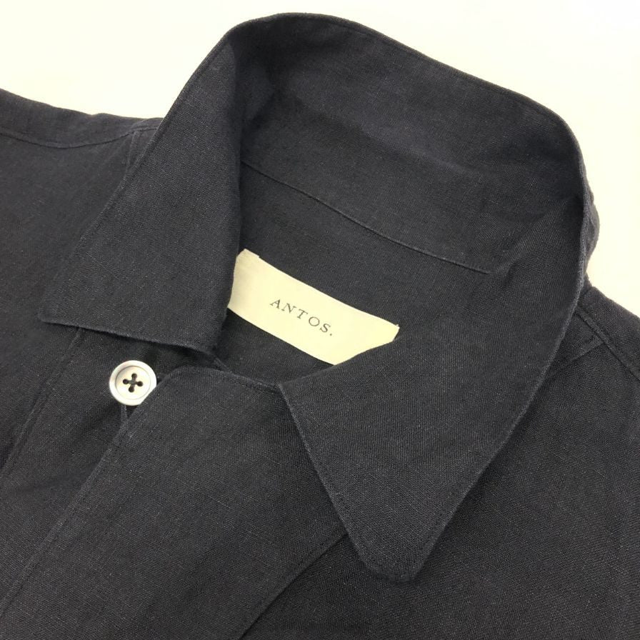 美品◆アントス スキッパー シャツ プルオーバー 半袖 リネン100% MADE IN JAPAN メンズ サイズ2 ブラック ANTOS. TOKYO 【AFB46】