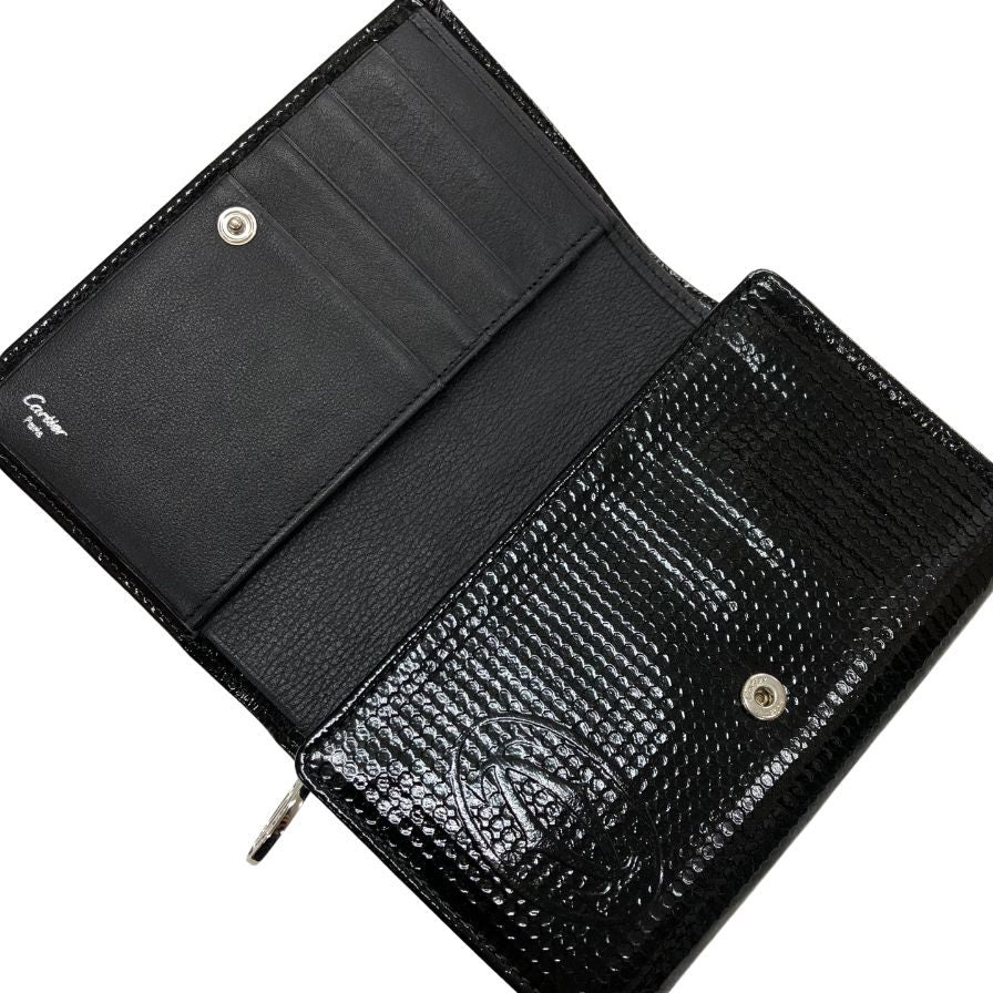 カルティエ 二つ折り財布 ハッピーバースデー L字ファスナー ブラック エナメル レディース Cartier【AFI18】