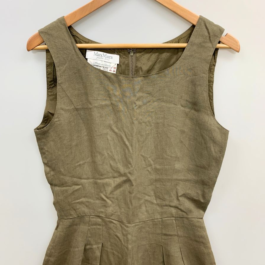 マックスマーラ オールインワン つなぎ オーバーオール リネン混 サイズ38 カーキ系 レディース MaxMara 【AFB46】