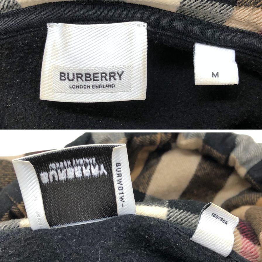 中古◆バーバリー パーカー 8045004 ノバチェックフーディー リブ メンズ ブラック サイズM BURBERRY 【AFB22】