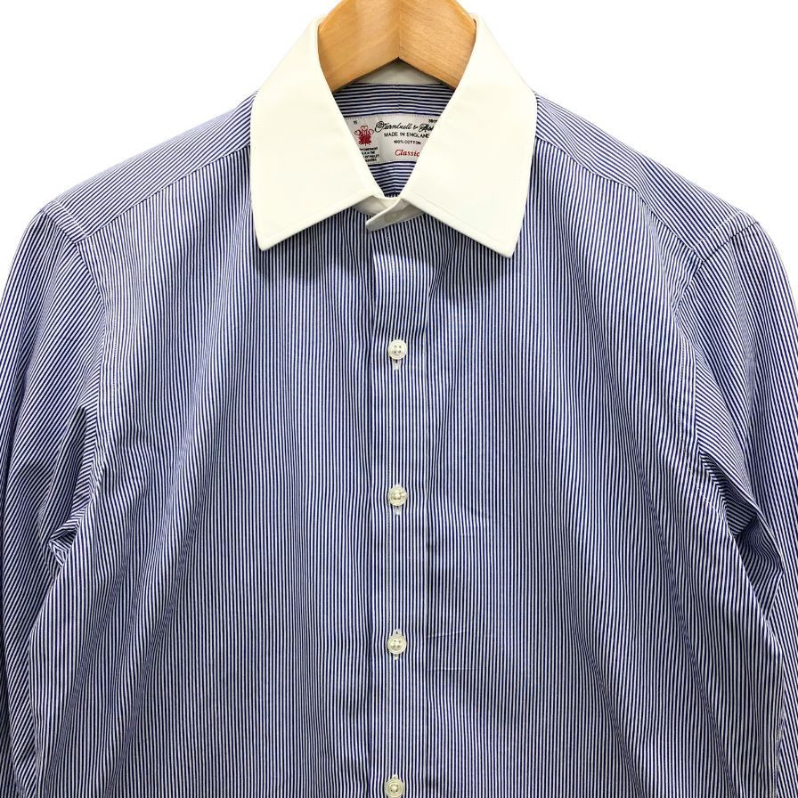 ターンブル&アッサー ワイシャツ クレリック ストライブ ブルー系 サイズ15 メンズ Turnbull&Asser【LA】