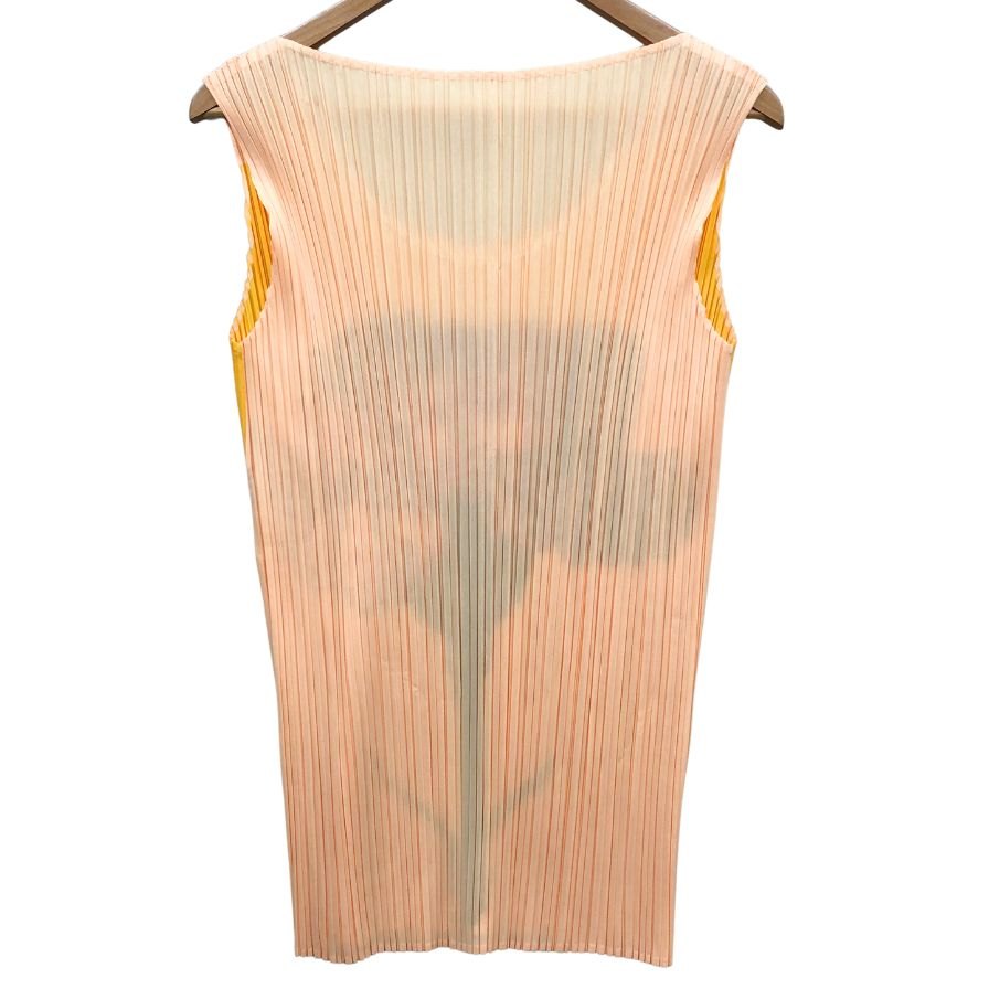 美品◆プリーツプリーズ イッセイミヤケ ノースリトップス カーネーション イエロー レディース サイズ3 PP06-JK101 PLEATS PLEASE ISSEY MIYAKE 【AFB7】