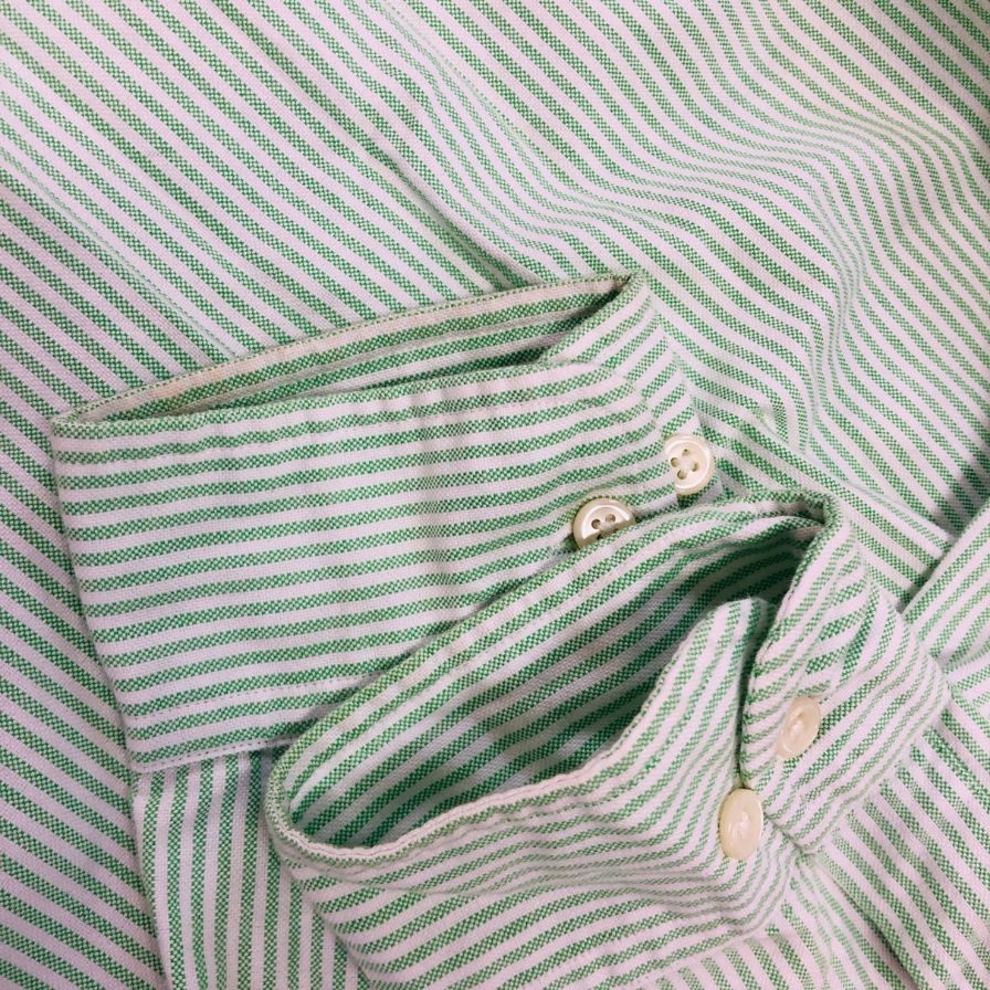 美品◆ラルフローレン ボタンダウンシャツ 90S ストライプ グリーン メンズ サイズ16 1/2 Ralph Lauren 【AFB20】