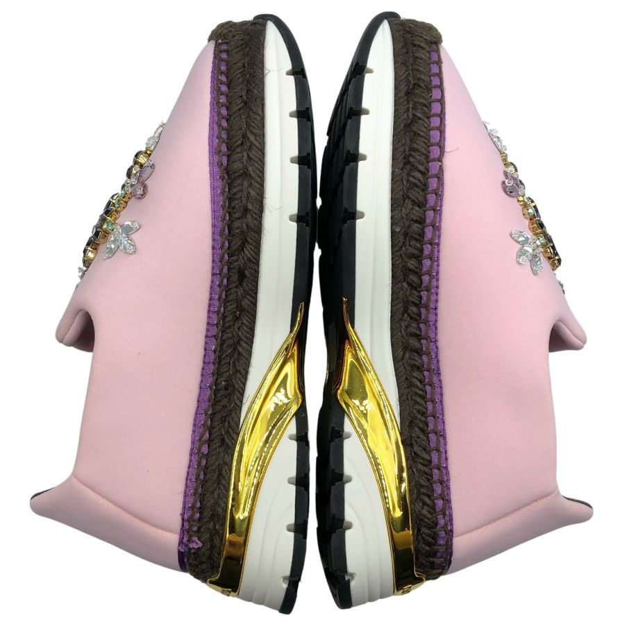 ドルチェ&ガッバーナスニーカー エスパドリーユ フラワービジュー 厚底 ピンク レディース サイズ38 DOLCE&GABBANA 約24.5cm【AFD5】
