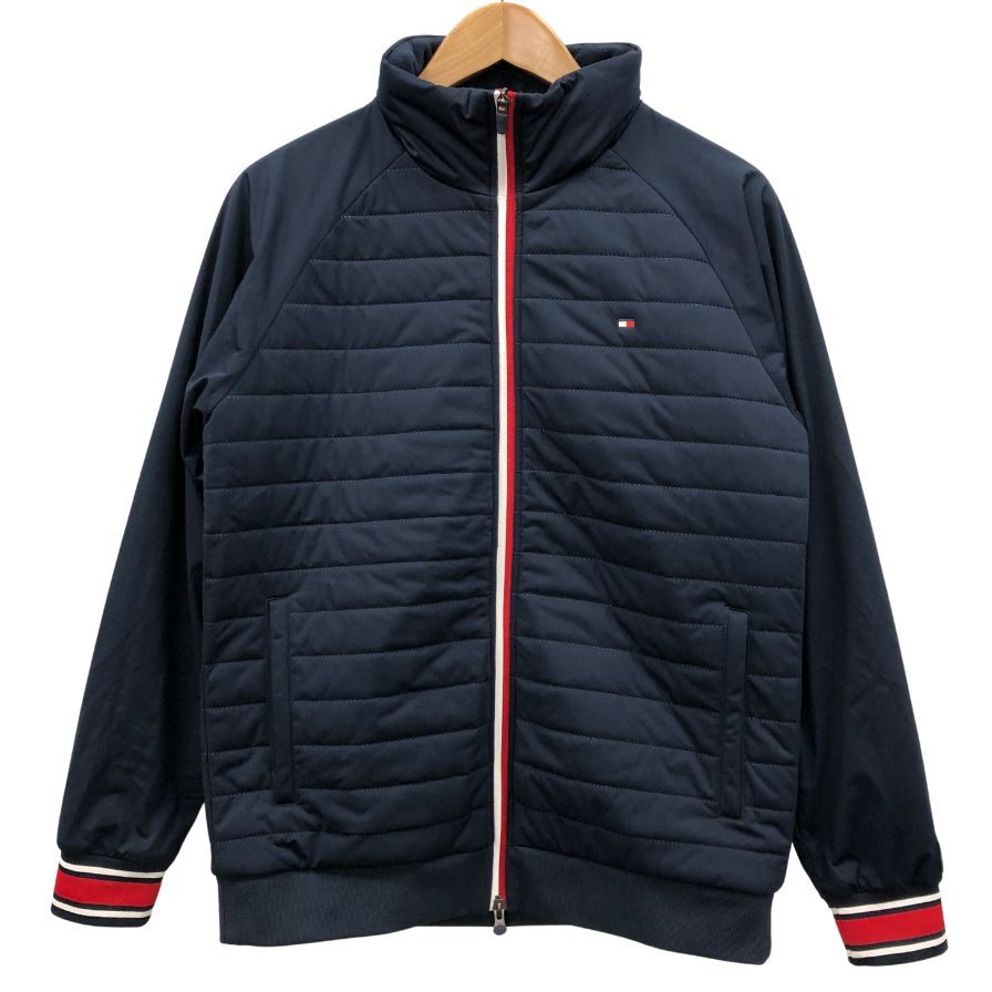 美品◆トミーヒルフィガー ゴルフ 中綿 ジャケット パテッド ジップアップ プリント THMA992 ネイビー メンズ サイズL TOMMY HILFIGER 【AFB30】