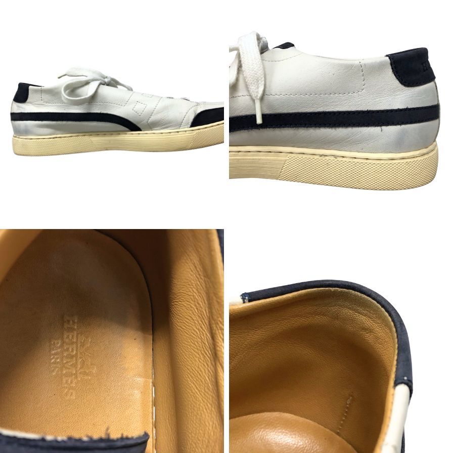 エルメス レザースニーカー Hロゴ ホワイト サイズ40.5 メンズ HERMES 約25.5cm【AFC45】