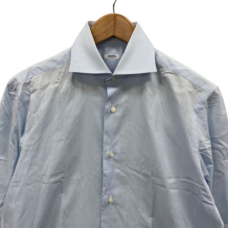 美品◆バルバ シャツ ドレスシャツ ストライプ柄 イタリア製 コットン ブルー サイズ40 メンズ BARBA 【AFB40】