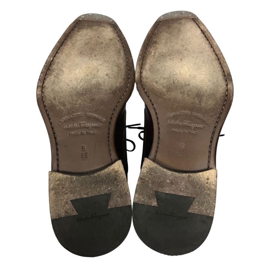 サルヴァトーレ フェラガモ レザーシューズ プレーントゥ キャビアスキン ブラウン系 サイズ5 レディース Salvatore Ferragamo 約22.5cm【AFD2】