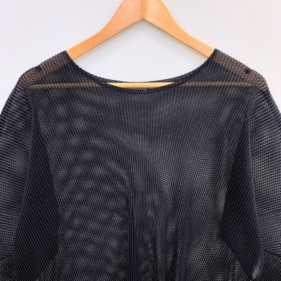 極美品◆プリーツプリーズ イッセイミヤケ メッシュ カットソー PP53-FK252 レディースサイズ 3 ブラック PLEATS PLEASE ISSEY MIYAKE MADE IN JAPA 【AFB21】