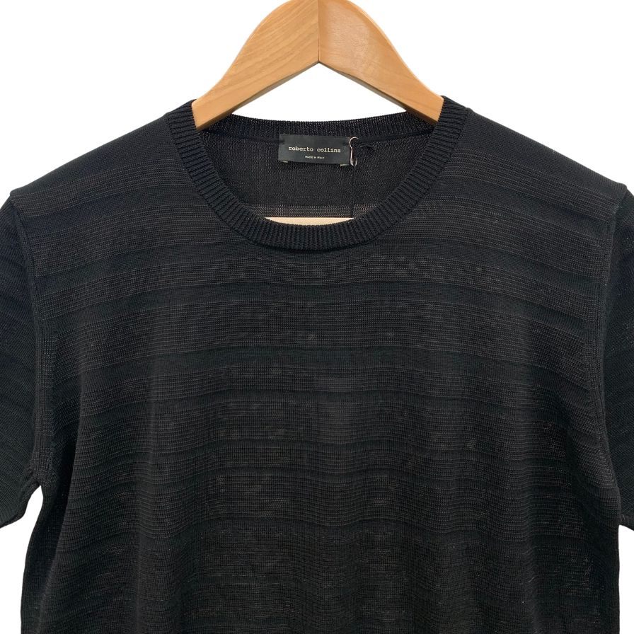 新品同様◆ロベルトコリーナ ニットTシャツ シースルー RE47021 ブラック サイズ48 レディース roberto collina 【AFB24】
