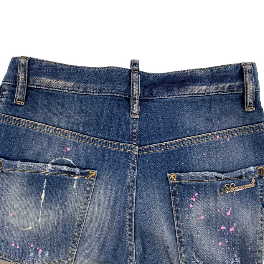ディースクエアード デニムパンツ kenny jean S75LA0615 ロゴ金具 ペイント加工 クラッシュ加工 コットン ポリウレタン ブルー系 レディース サイズ38 DSQUARED2 【AFB21】