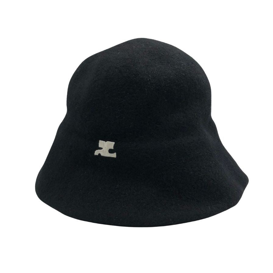 クレージュ エンブロイダリーロゴ バケットハット ウール100% 日本製 レディース ブラック courreges