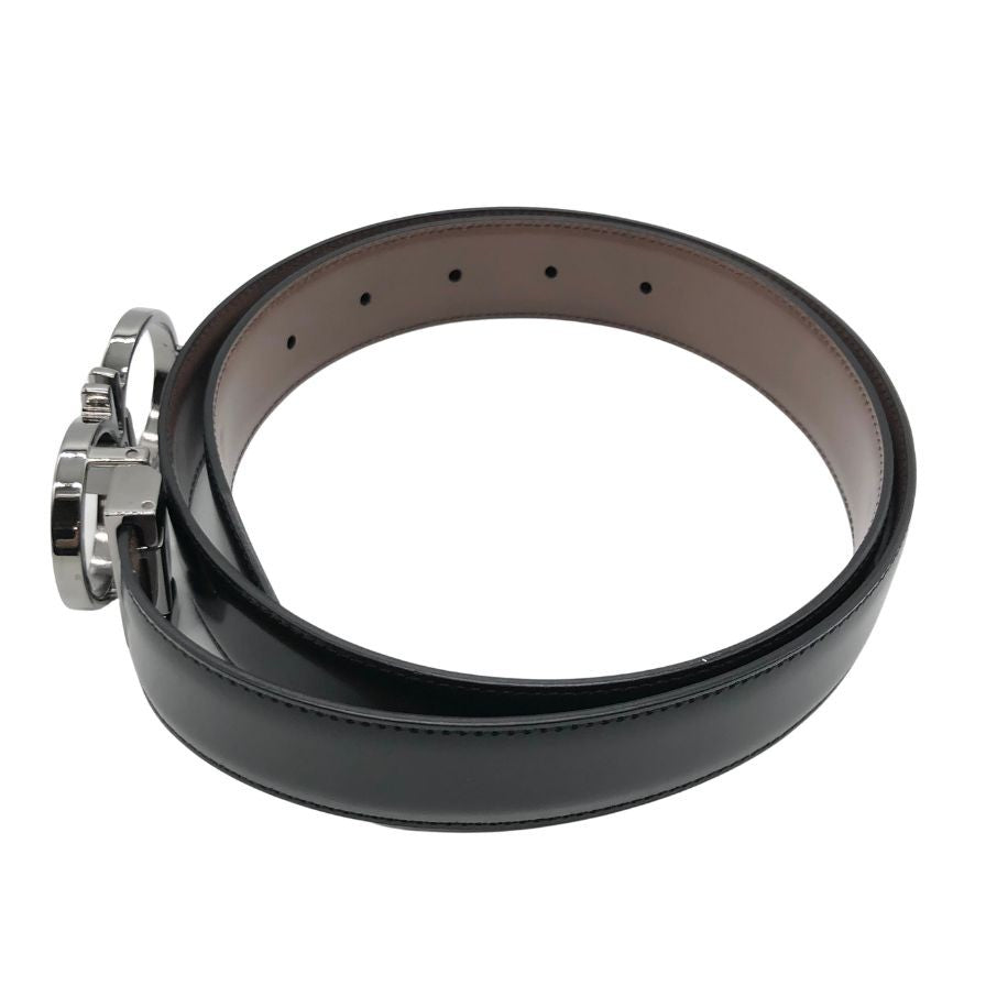 サルバトーレ フェラガモ ベルト ガンチーニ 金具 バックル レザー ブラック シルバー Salvatore Ferragamo【AFI21】