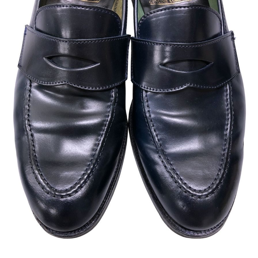 クロケット&ジョーンズ ローファー ロムジー コードバン ネイビー メンズ 9E 375ラスト CROCKETT & JONES ROMSEY ローファー 約27.5cm【LA】【中古】