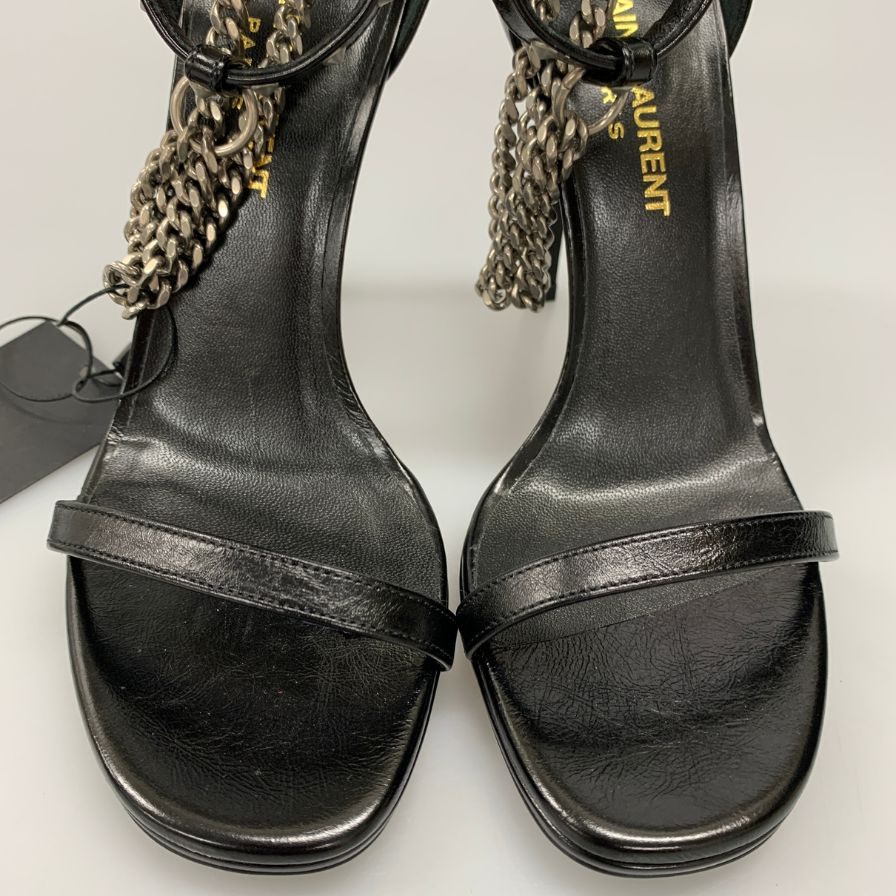 サンローランパリ ストラップサンダル ハイヒール チェーン ブラック レディース サイズ35 SAINT LAURENT PARIS 約21.5cm【AFC43】