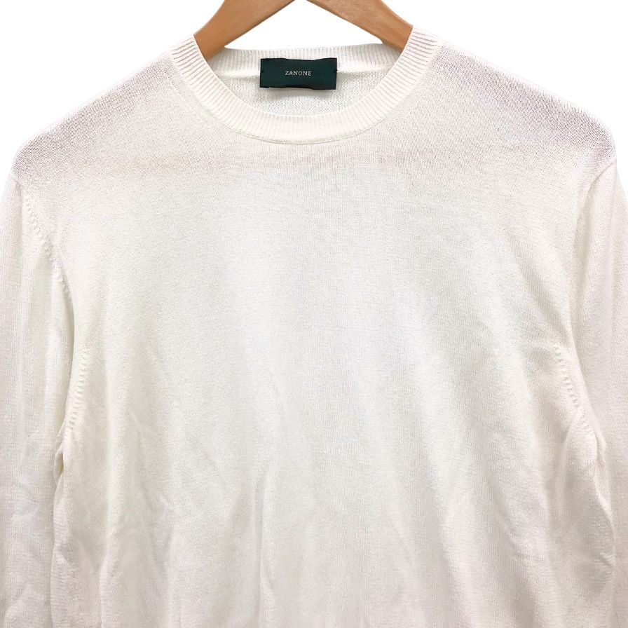 美品◆ザノーネ クルーネック ニット コットン ホワイト サイズ48 ZANONE 【AFB16】