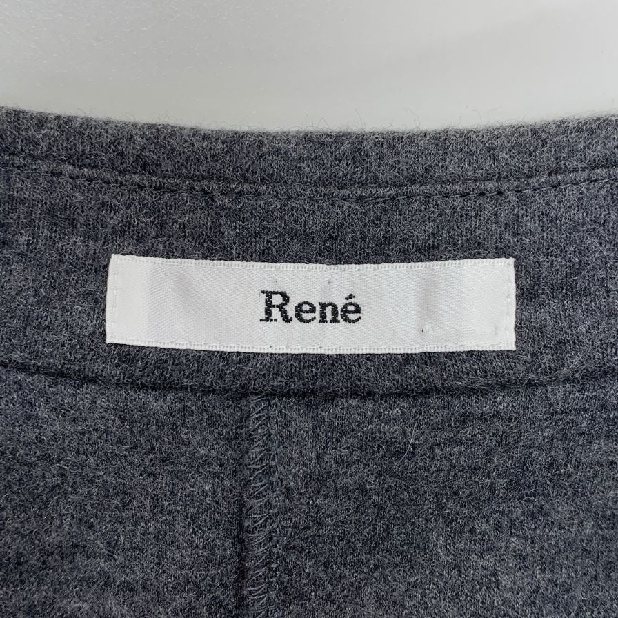 美品◆ルネ ワンピース ウール アンゴラ 長袖 フリル ジップ 膝丈 グレー レディース サイズ38 Rene 【AFB27】