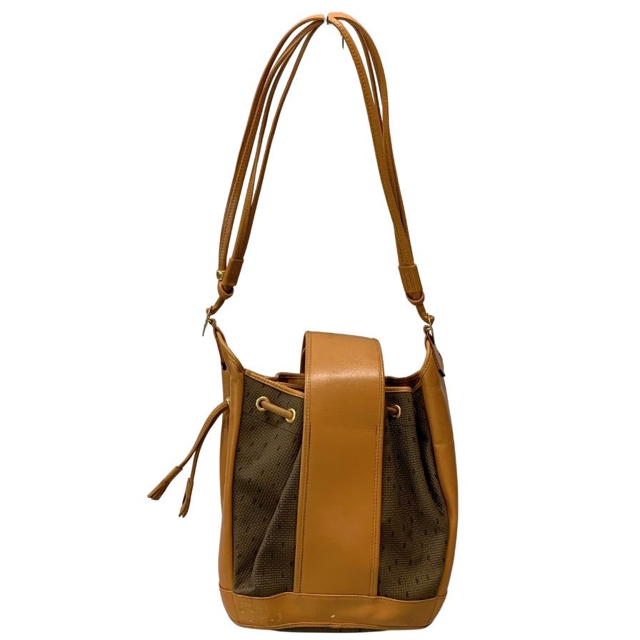 イヴサンローラン バケツ型 ワンショルダー バッグ YSL ロゴ ゴールド金具 キャンバス レザー ブラウン Yves Saint Laurent【AFE6】