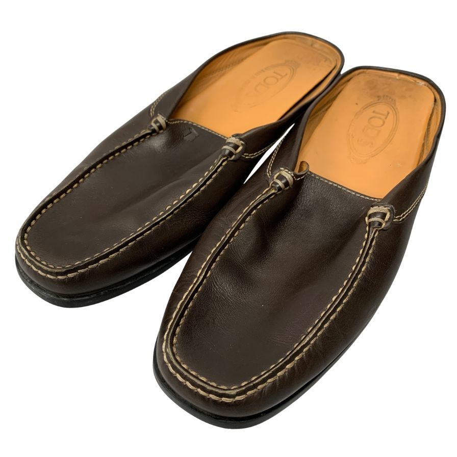 トッズ サボ レザーサンダル ブラウン サイズ8.5 TODS 約26.5cm【AFC36】