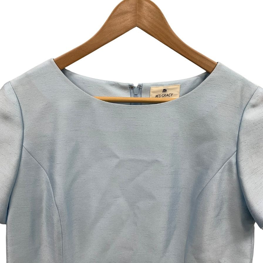 美品◆エムズグレイシー ワンピース 1-UF-10104 フレンチスリーブ ポリエステル ブルー サイズ11 レディース M'S GRACY 【AFB31】