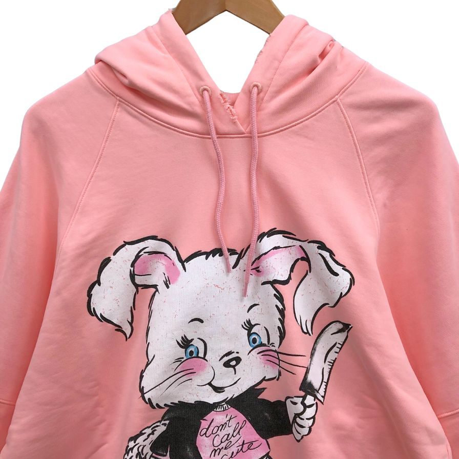 極美品◆モスキーノ クチュール! ドロップショルダー 七分袖 パーカー トップス Don't Call Me ラビット イラスト レディース サイズ40 ピンク Moschino COUTURE! 【AFB45】