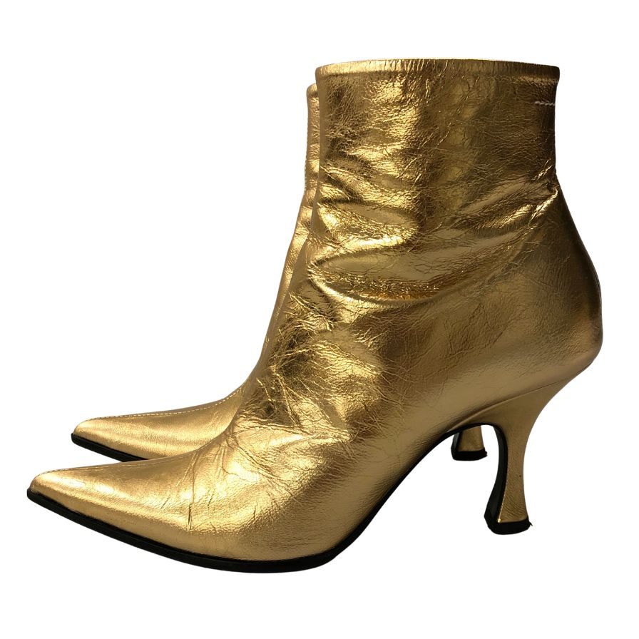 エムエムシックス メゾンマルジェラ ヒールブーツ サイドジップ ゴールド レディース サイズ38 MM6 MAISON MARGIELA 約24.5cm【AFD4】