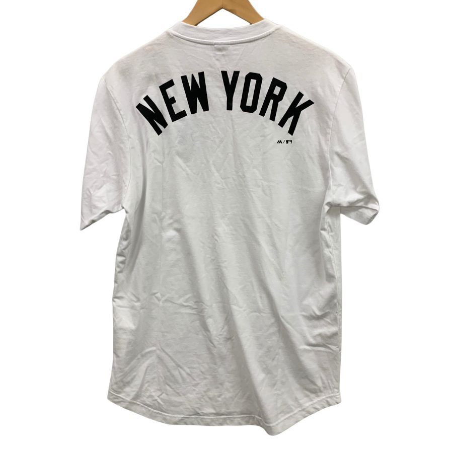 極美品◆マジェスティック Tシャツ ニューヨークヤンキース コットン ポリエステル ホワイト サイズL メンズ Majestic 【AFB34】