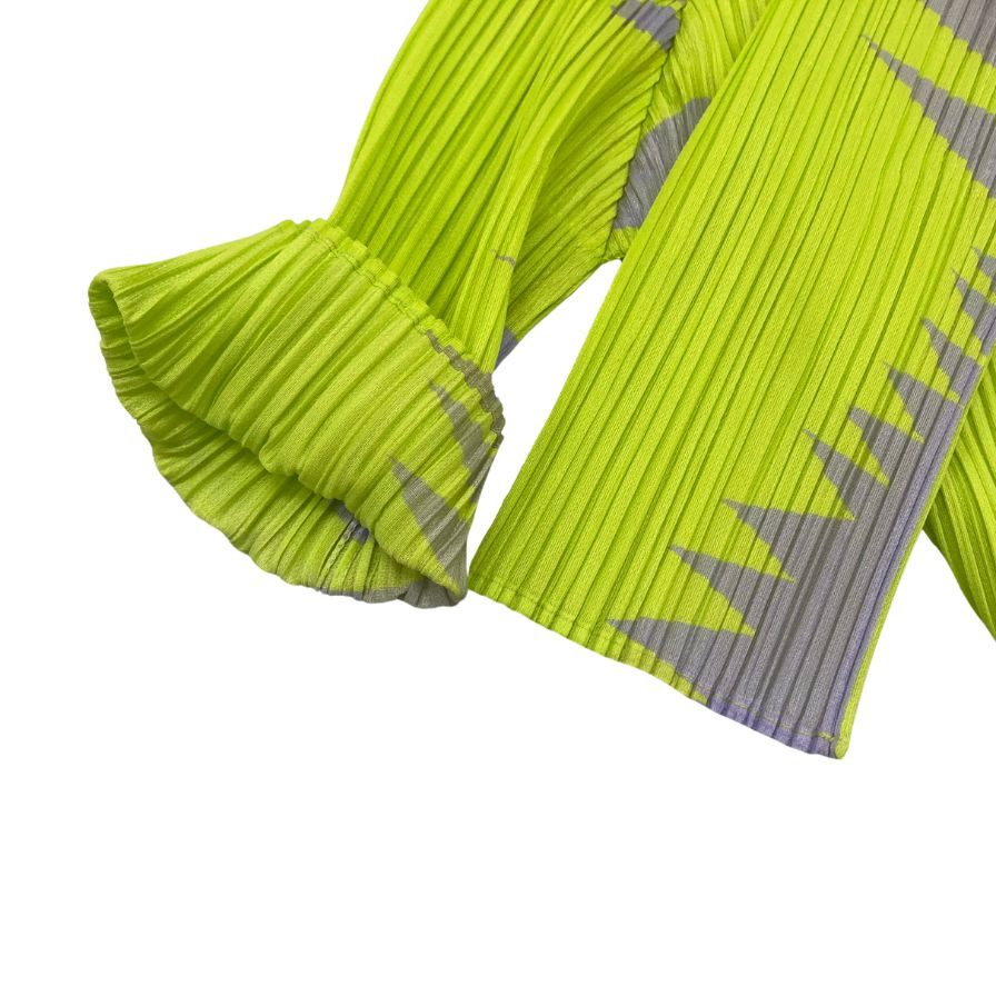 極美品◆プリーツプリーズ イッセイミヤケ カットソー 半袖 PP41JK701 レディース グリーン サイズ3 PLEATS PLEASE ISSEY MIYAKE PIQUANT TOPS PURPLE ONION レディース【AFA3】