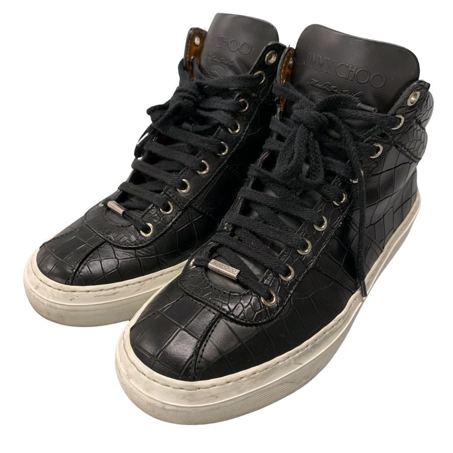 ジミーチュウ スニーカー ハイカット 型押し イタリア製 レディース ブラック サイズ39 JIMMY CHOO 約24.5cm【AFD9-2】