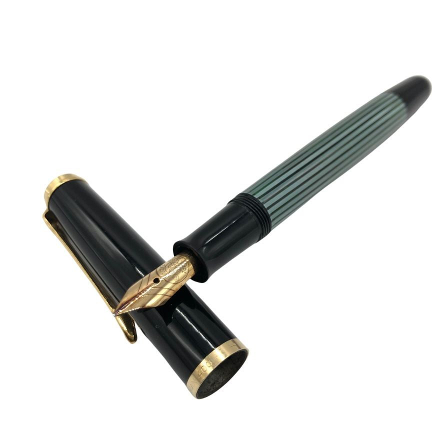 美品◆ペリカン 万年筆 スーベレン ペン先 74C-585 ブラック×グリーン PELIKAN SOUVERAN【AFI3】