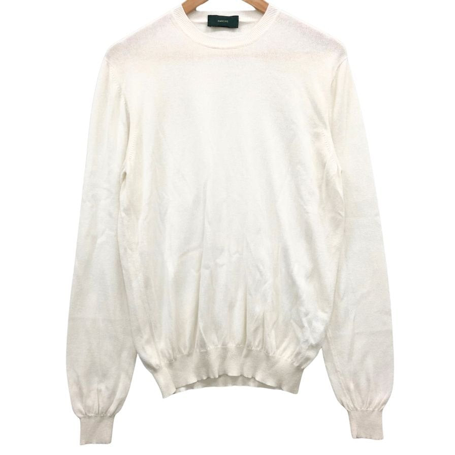 美品◆ザノーネ クルーネック ニット コットン ホワイト サイズ48 ZANONE 【AFB16】