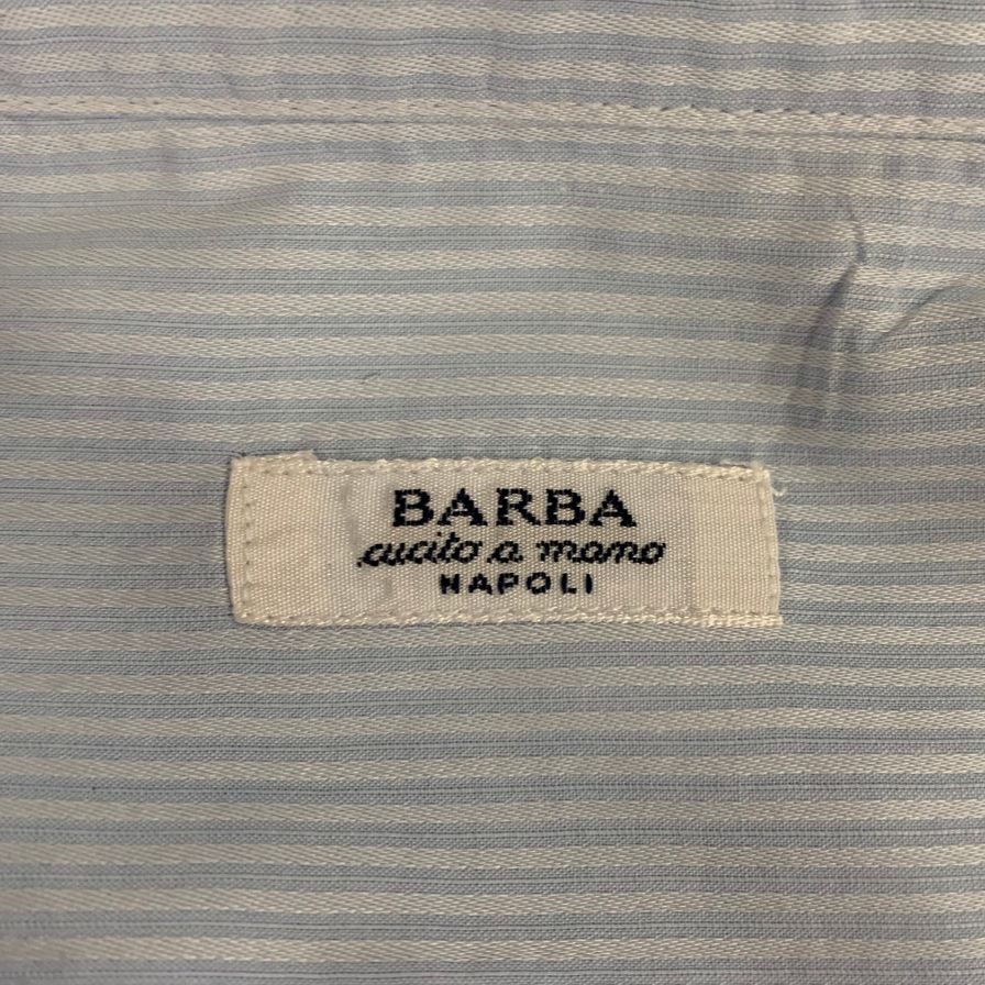 美品◆バルバ シャツ ドレスシャツ ストライプ柄 イタリア製 コットン ブルー サイズ40 メンズ BARBA 【AFB40】