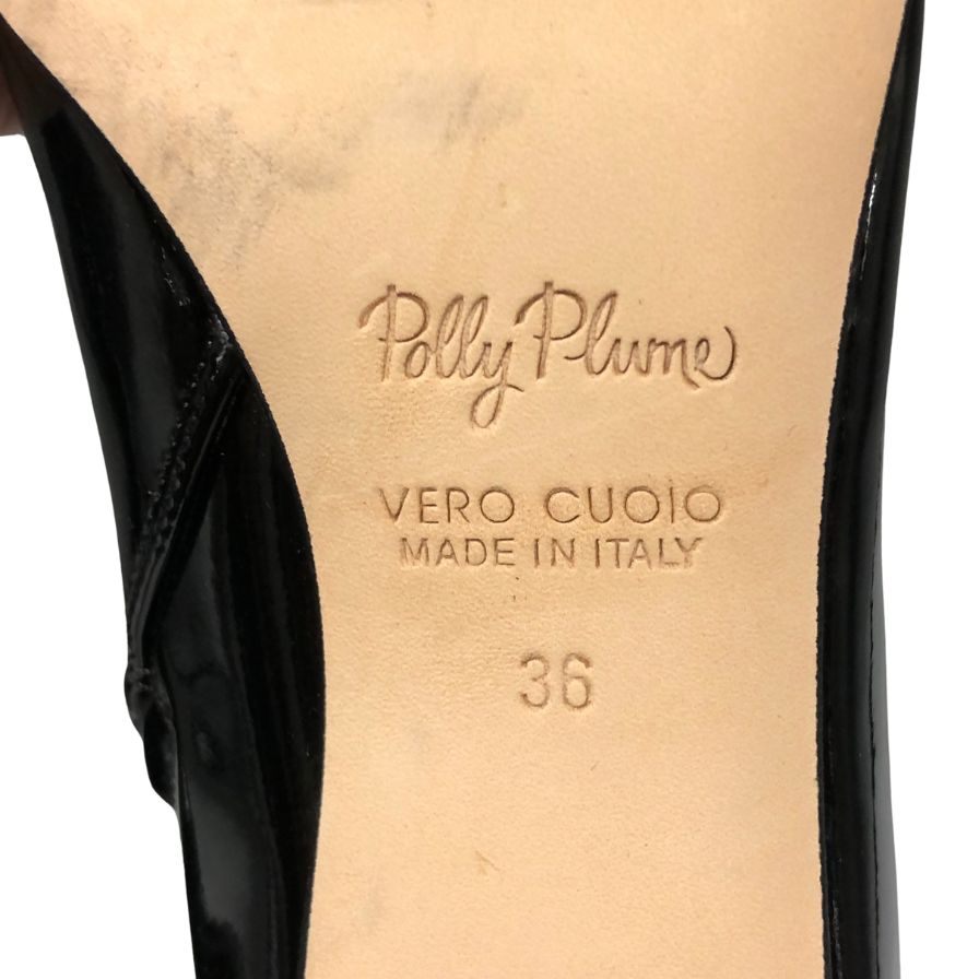 ポリープルーム エナメル ショートブーティ ゴールド金具 イタリア製 レディース サイズ36 ブラック POLLY PLUME 約22.5cm【AFC45】