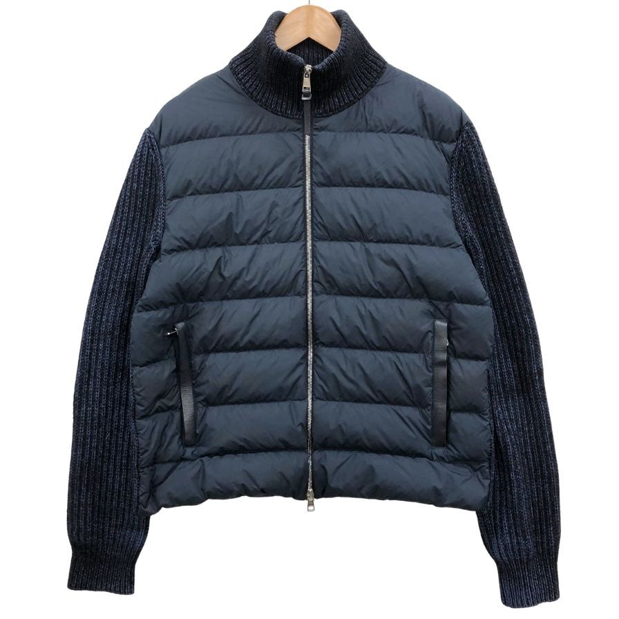 中古◆モンクレール ダウンジャケット cardigan tricot 2023 ニット切替 メンズ ブルー サイズM MONCLER 【AFB5】