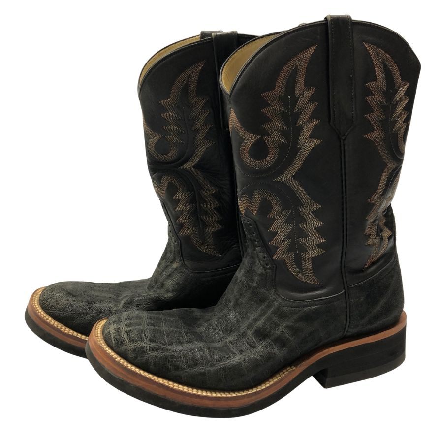 アンダーソン ビーン ブーツ カンパニー ローパーブーツ オーストリッチ&レザーコンビ メンズ サイズ8D ブラック ANDERSON BEAN BOOT COMPANY 約27.0cm【AFC44】