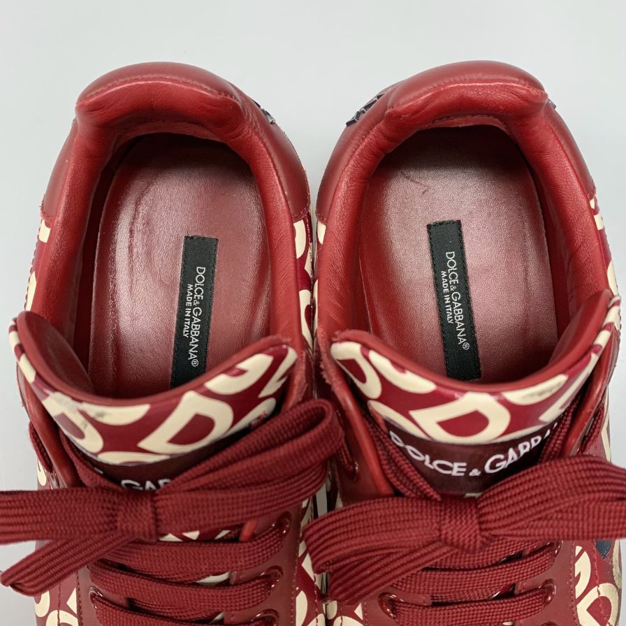ドルチェ&ガッバーナ レザースニーカー CS1570 総柄 ロゴ デザイン レッド レディース サイズ37 DOLCE & GABBANA 約24.0cm【AFC30】
