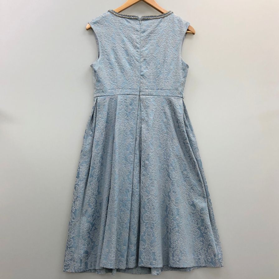 美品◆グレースコンチネンタル ノースリーブワンピース ビジュー装飾 レースデザイン ブルー レディース サイズ36 GRACE CONTINENTAL 【AFB47】