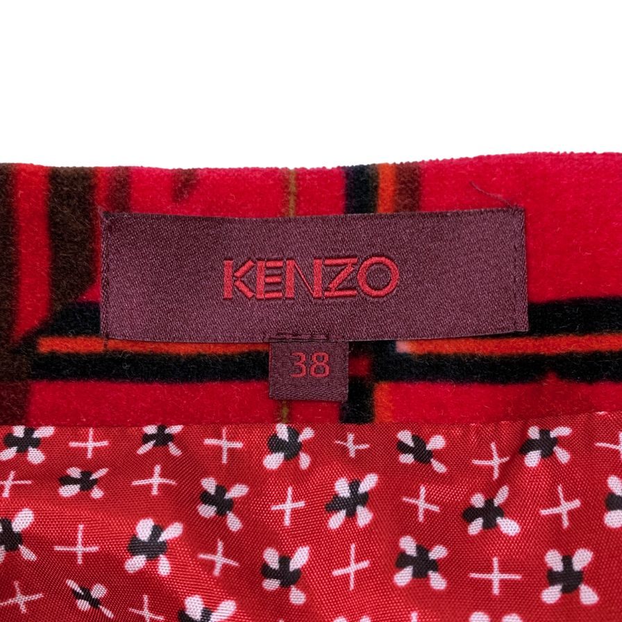ケンゾー スカート 総柄 コットン ひざ丈 ペチコート レッド レディース サイズ38 KENZO【AFB49】