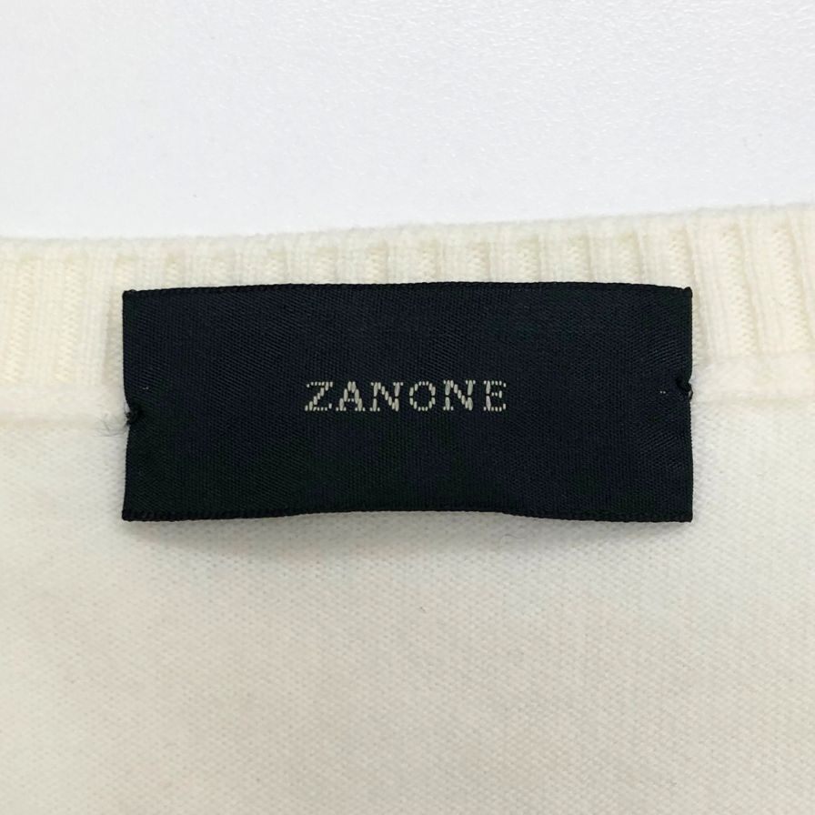 美品◆ザノーネ クルーネック ニット ウール アイボリー サイズ46 メンズ ZANONE 【AFB7】