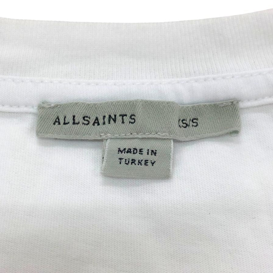 中古◆オールセインツ カットソー 半袖 シルバー フリンジ 装飾 金具 コットン Tシャツ ホワイト メンズ サイズXS ALLSAINTS 【AFB18】