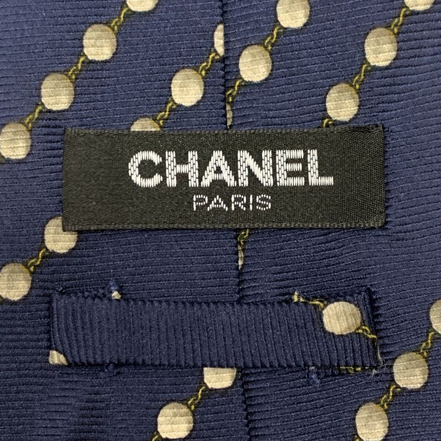 シャネル パール柄 ネクタイ ネイビー メンズ 総柄 CHANEL【AFI11】