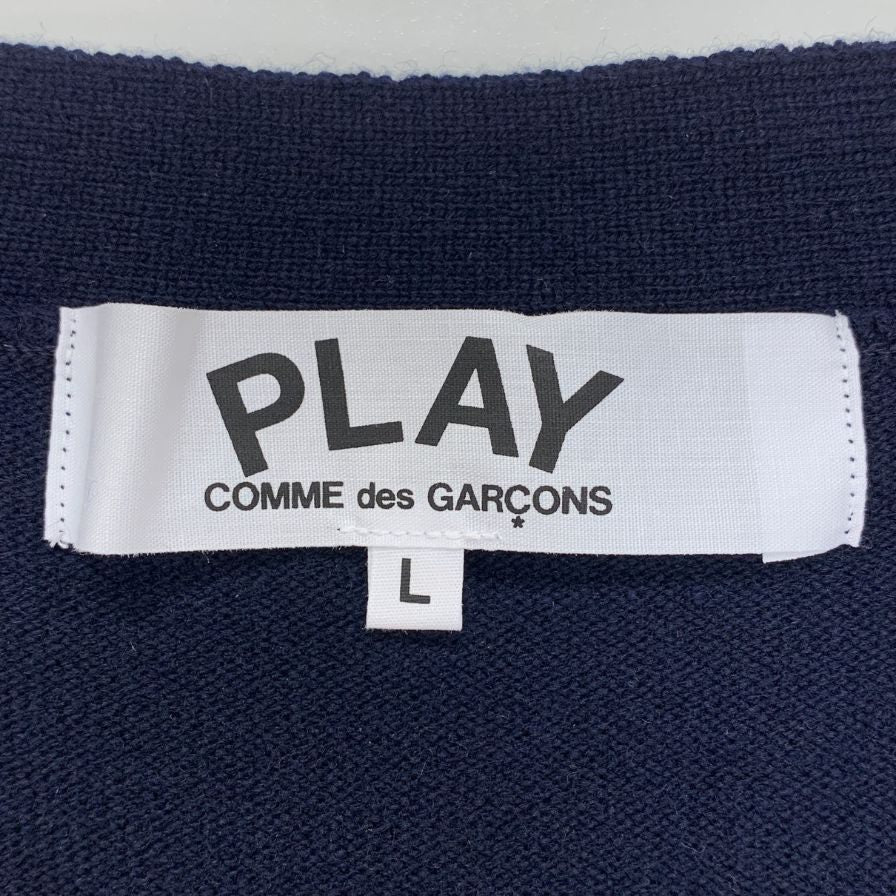 美品◆プレイ コムデギャルソン カーディガン ワッペン ネイビー メンズ サイズL PLAY COMME des GARCONS 【AFB20】