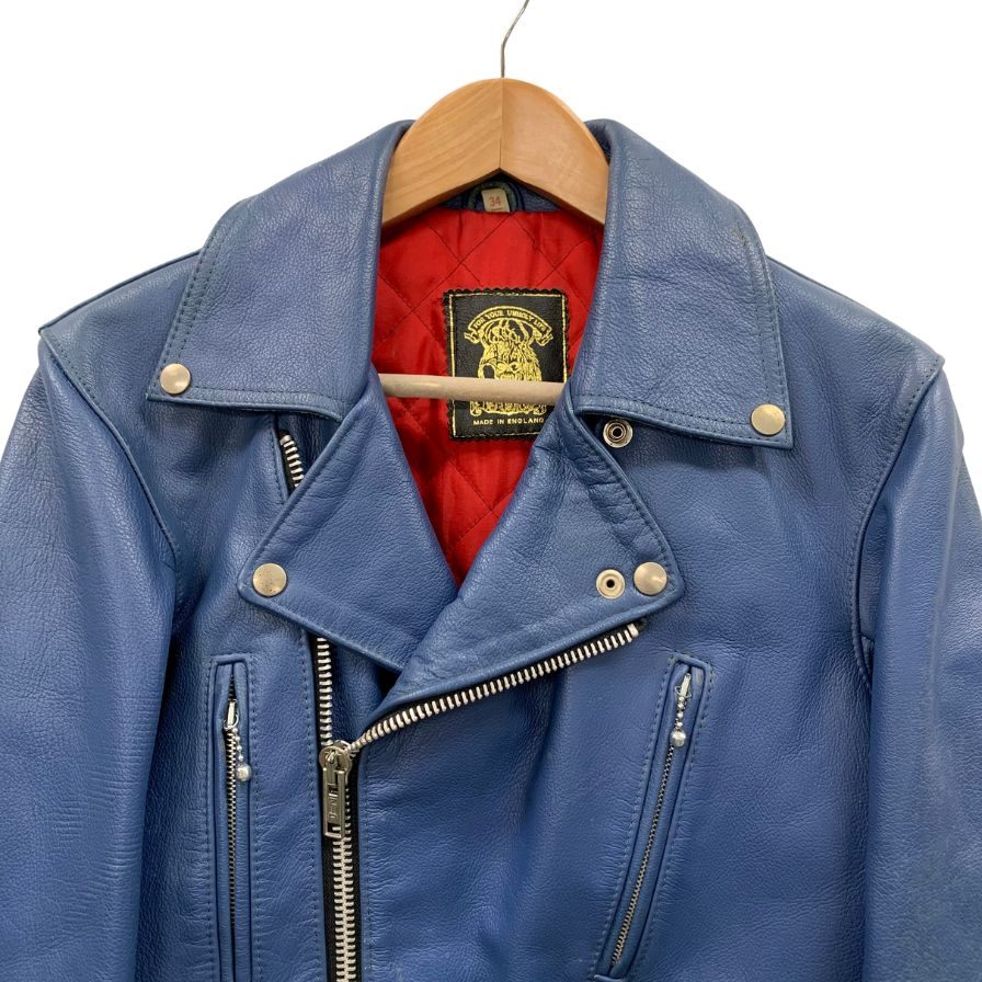 中古◆666 トリプルシックス ダブルライダース イングランド製 初期 ヴィンテージ 死神タグ ターコイズブルー サイズ34 TRIPLE SIX 【AFA6】