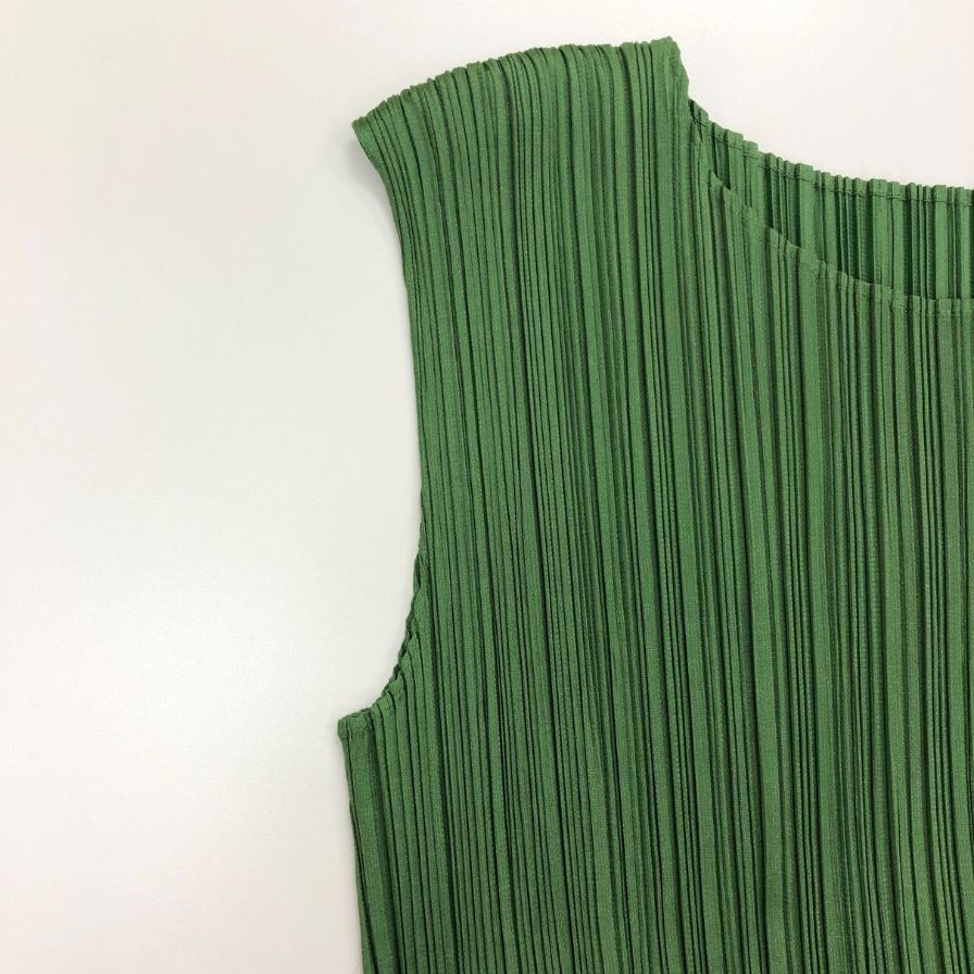 極美品◆プリーツプリーズ イッセイミヤケ 田中一光 ノースリーブワンピース グリーン サイズ2 レディース PP61-JH507 PLEATS PLEASE ISSEY MIYAKE 【AFB37】