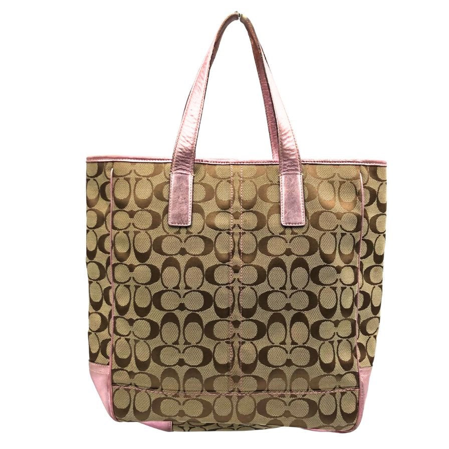 コーチ トートバッグ 7069 シグネチャー キャンバス バッグ 切替 ベージュ ピンク COACH【AFE11】