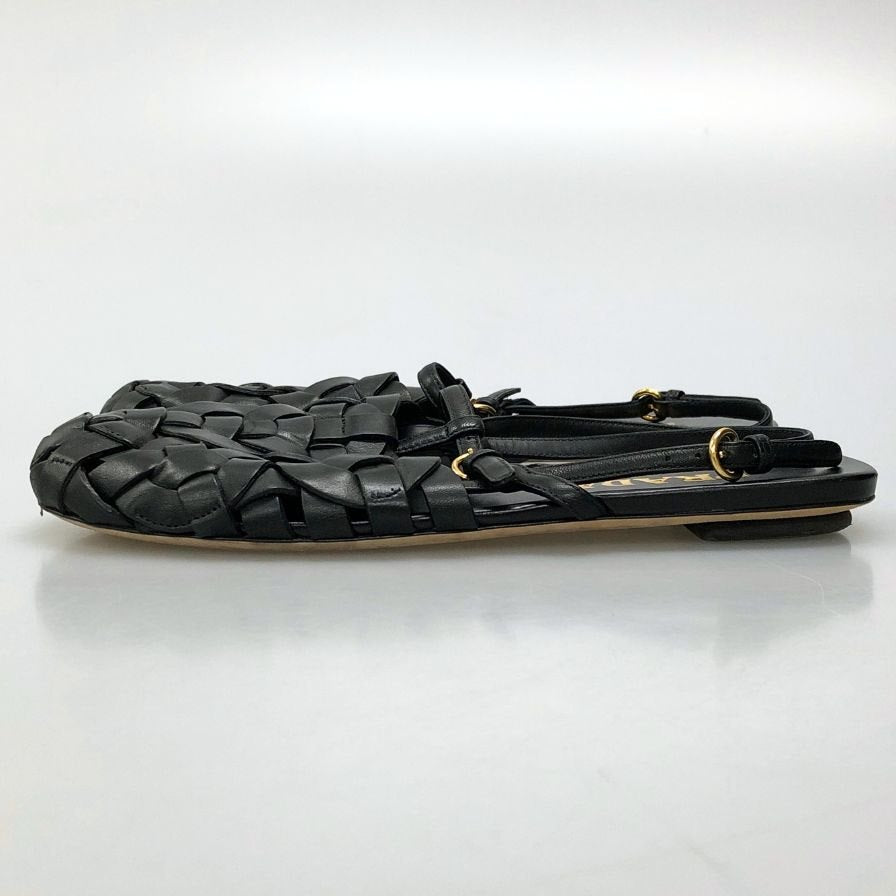 プラダ 編み込みサンダル 1S207M レディース サイズ36.5 ブラック PRADA 約23.0cm【AFC29】